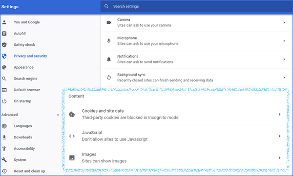 Disable javascript of browser