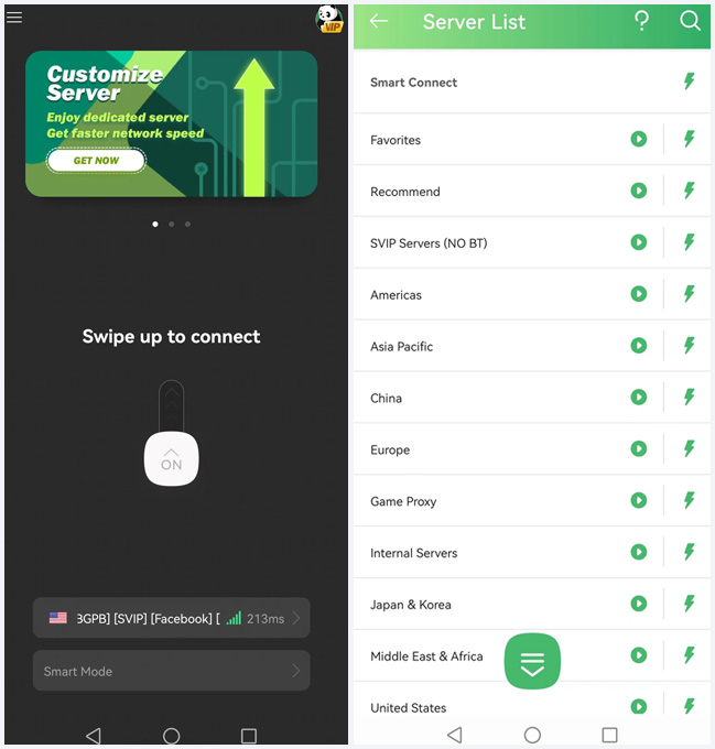 Server List of PandaVPN for Android