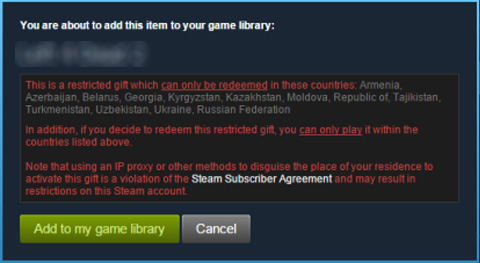 Steam Warning on Redeeming Gift Card with VPN/Proxy