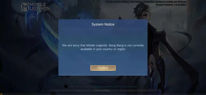 Mobile Legends Bang Bang 在您所在地区不可用