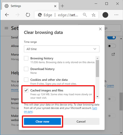Clear Cookie and Cache on Microsoft Edge