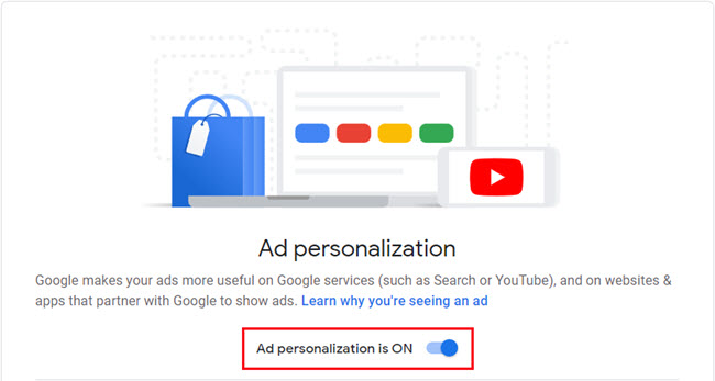 Disattiva la personalizzazione dell'annuncio di Google