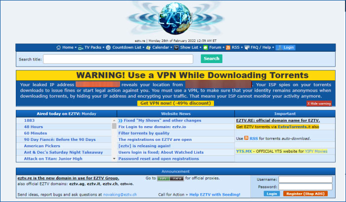 Sitios de Torrent Top - EZTV