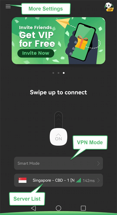 PandaVPN Android main interface