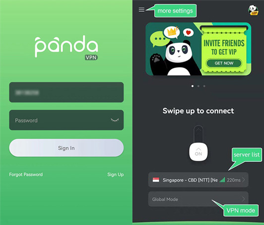 Log in PandaVPN Android