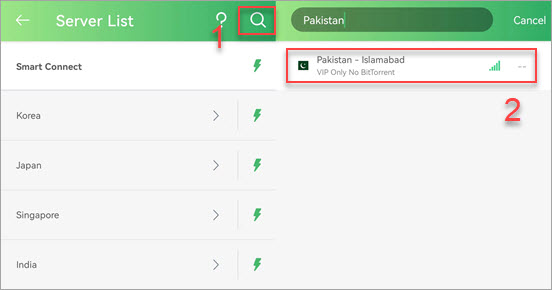 Search for Pakistan server