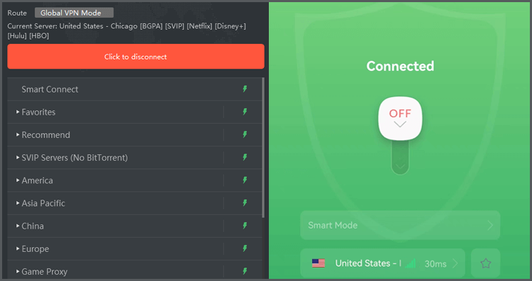 connect to US server with PandaVPN