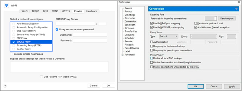 SOCKS5 proxy configuration